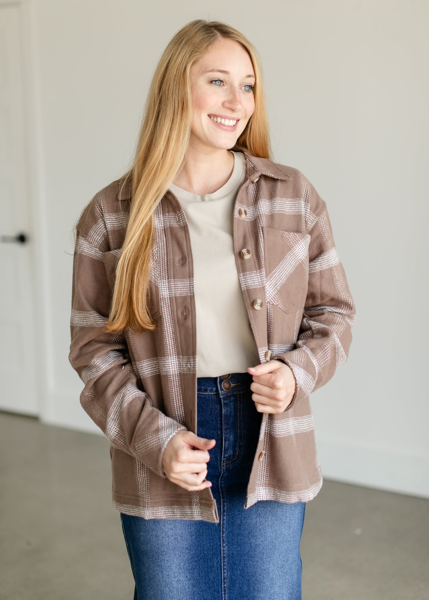 Vera Plaid Button Up Shacket FF Tops