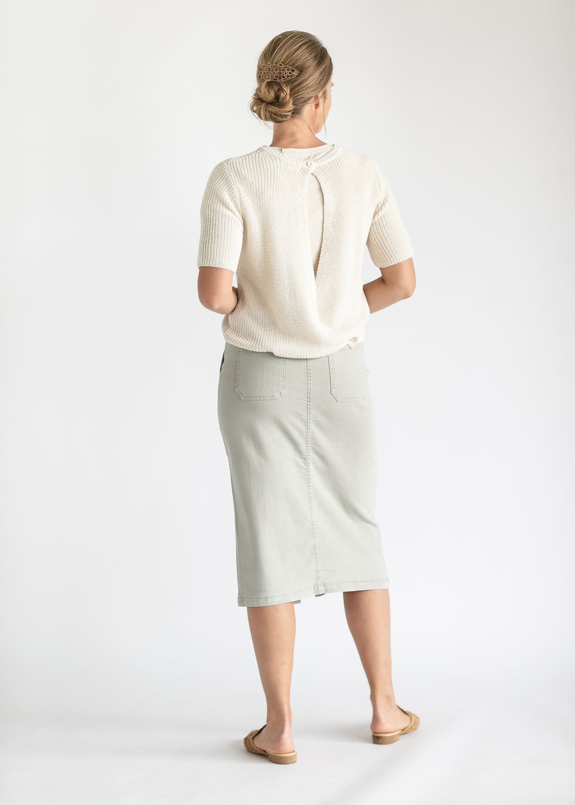 Victoria Front Button Denim Midi Skirt FF Skirts