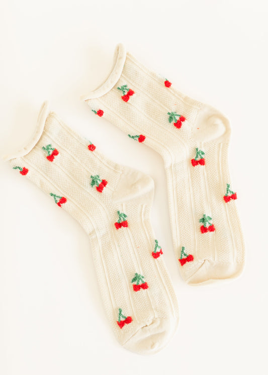 Vintage Cherry Mid Crew Socks Accessories