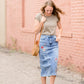 Vintage Embroidered Denim Midi Skirt Skirts