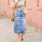 Vintage Embroidered Denim Midi Skirt Skirts
