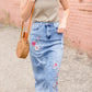 Vintage Embroidered Denim Midi Skirt Skirts