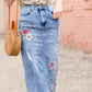 Vintage Embroidered Denim Midi Skirt Skirts