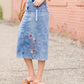Vintage Embroidered Denim Midi Skirt Skirts