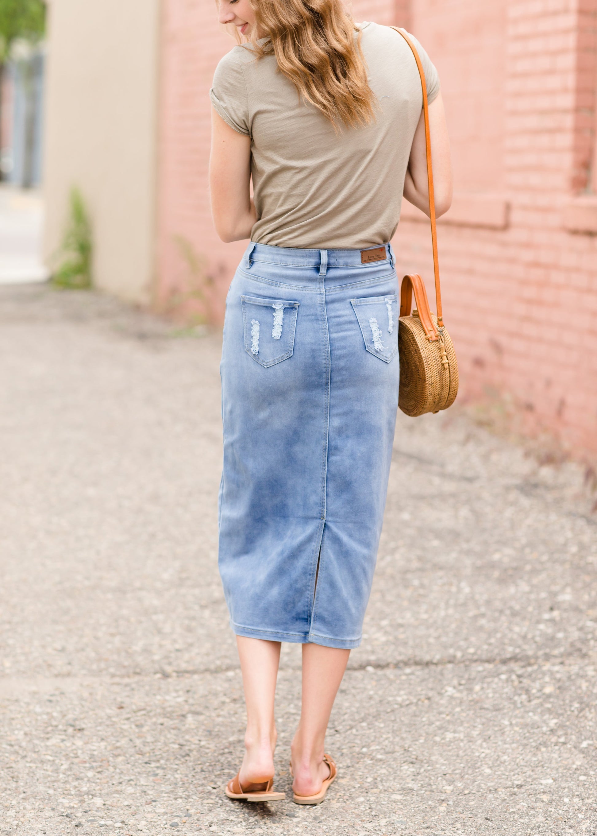 Vintage Embroidered Denim Midi Skirt Skirts