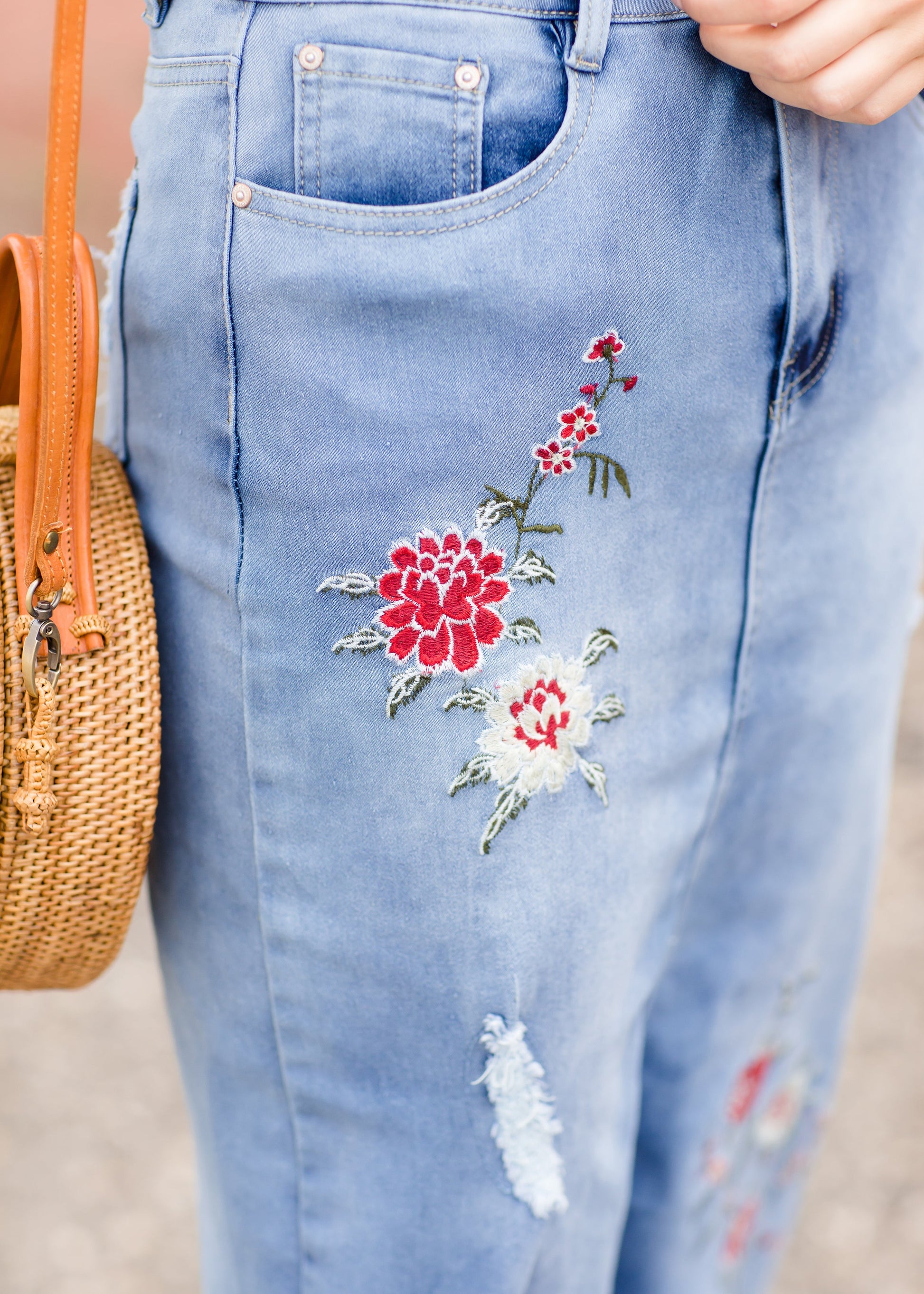 Vintage Embroidered Denim Midi Skirt Skirts