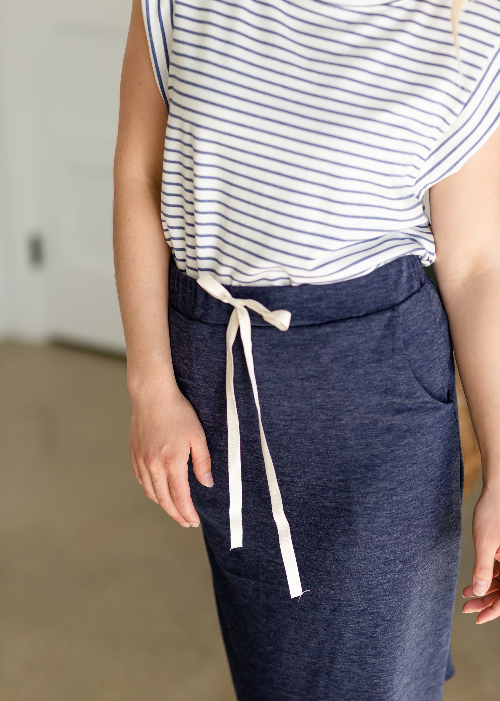 Vintage Navy Elastic Waist Midi Skirt - FINAL SALE Skirts