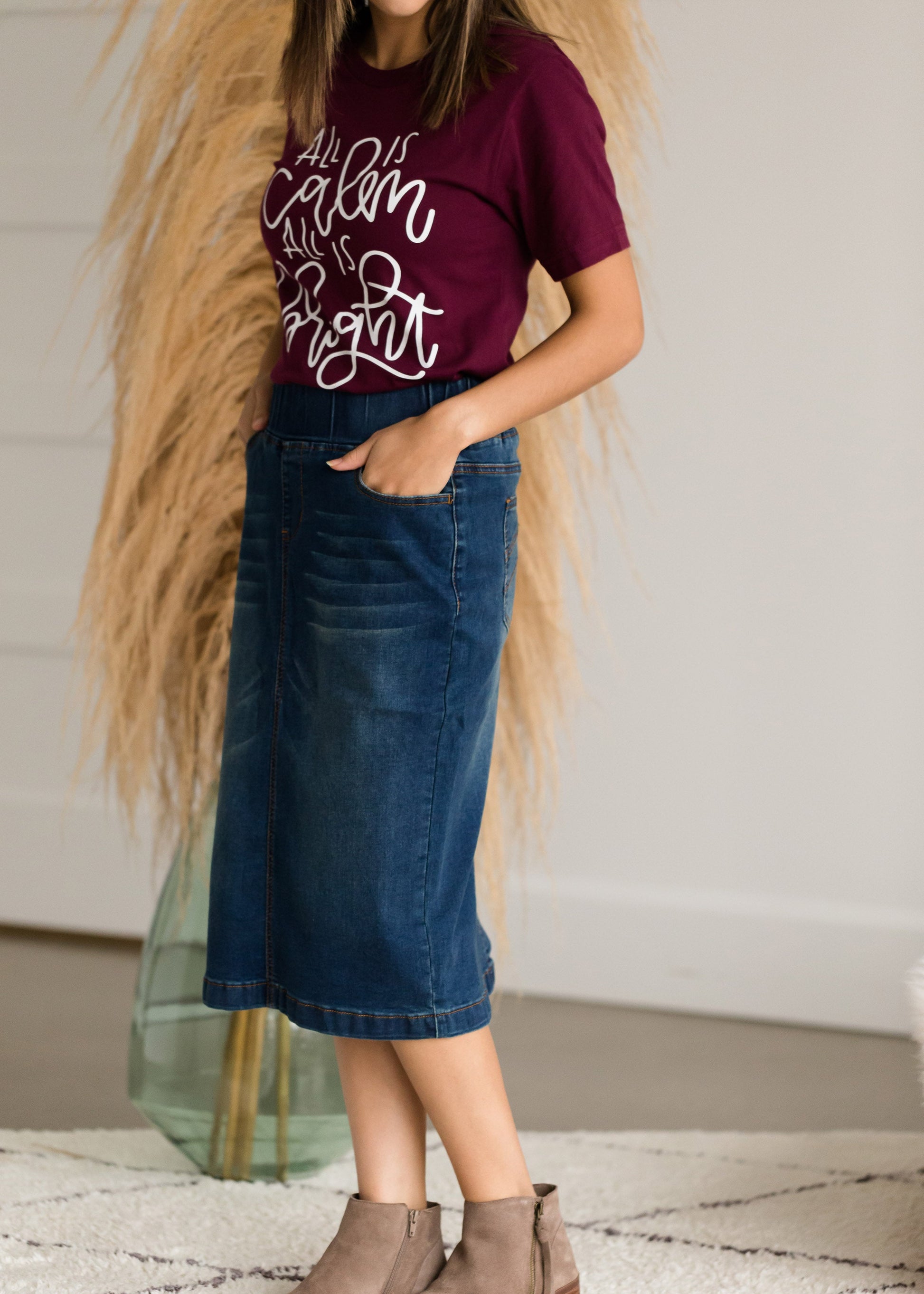 Vintage Stretch Midi Jean Skirt - FINAL SALE Skirts