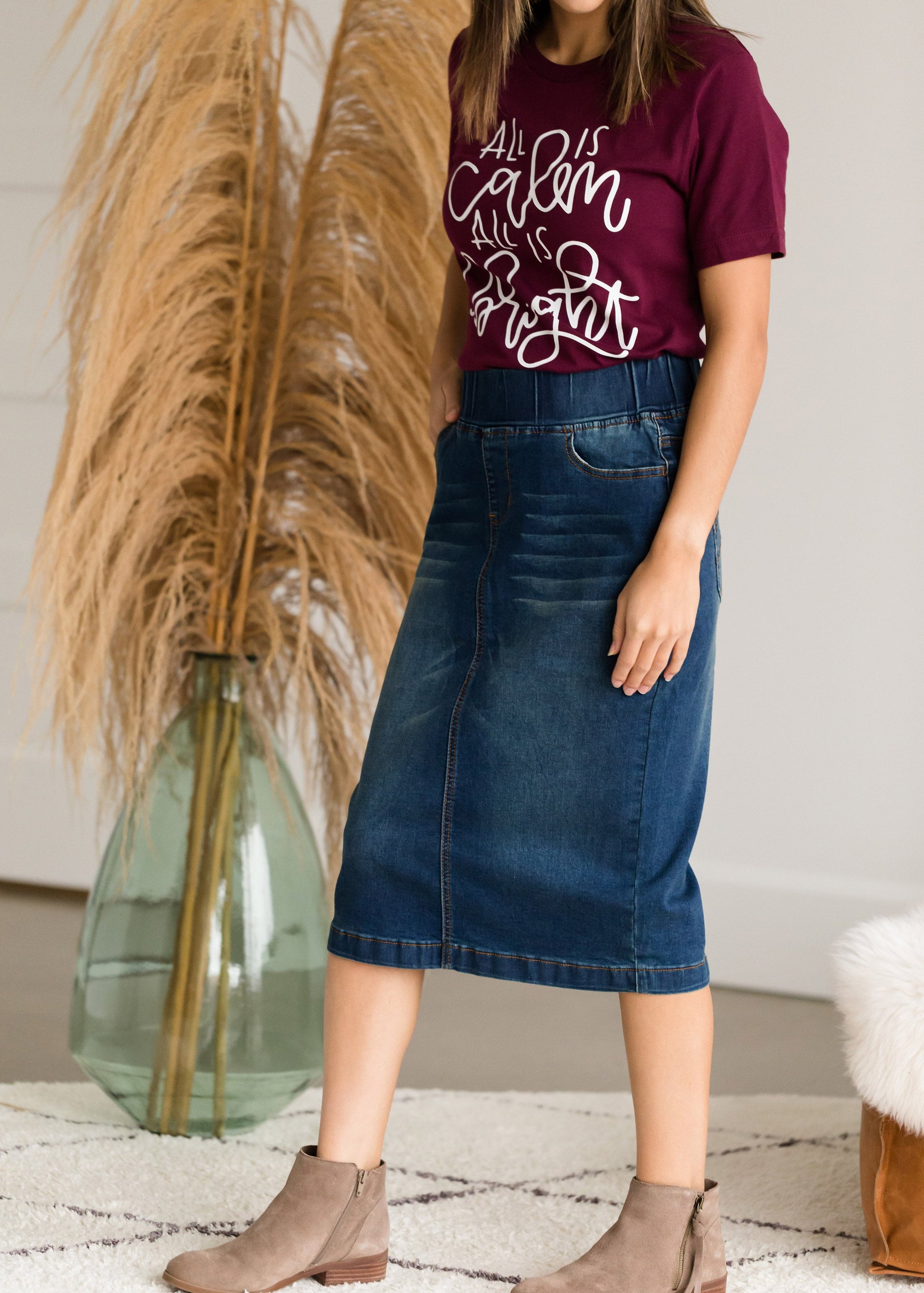 Vintage Stretch Midi Jean Skirt - FINAL SALE Skirts