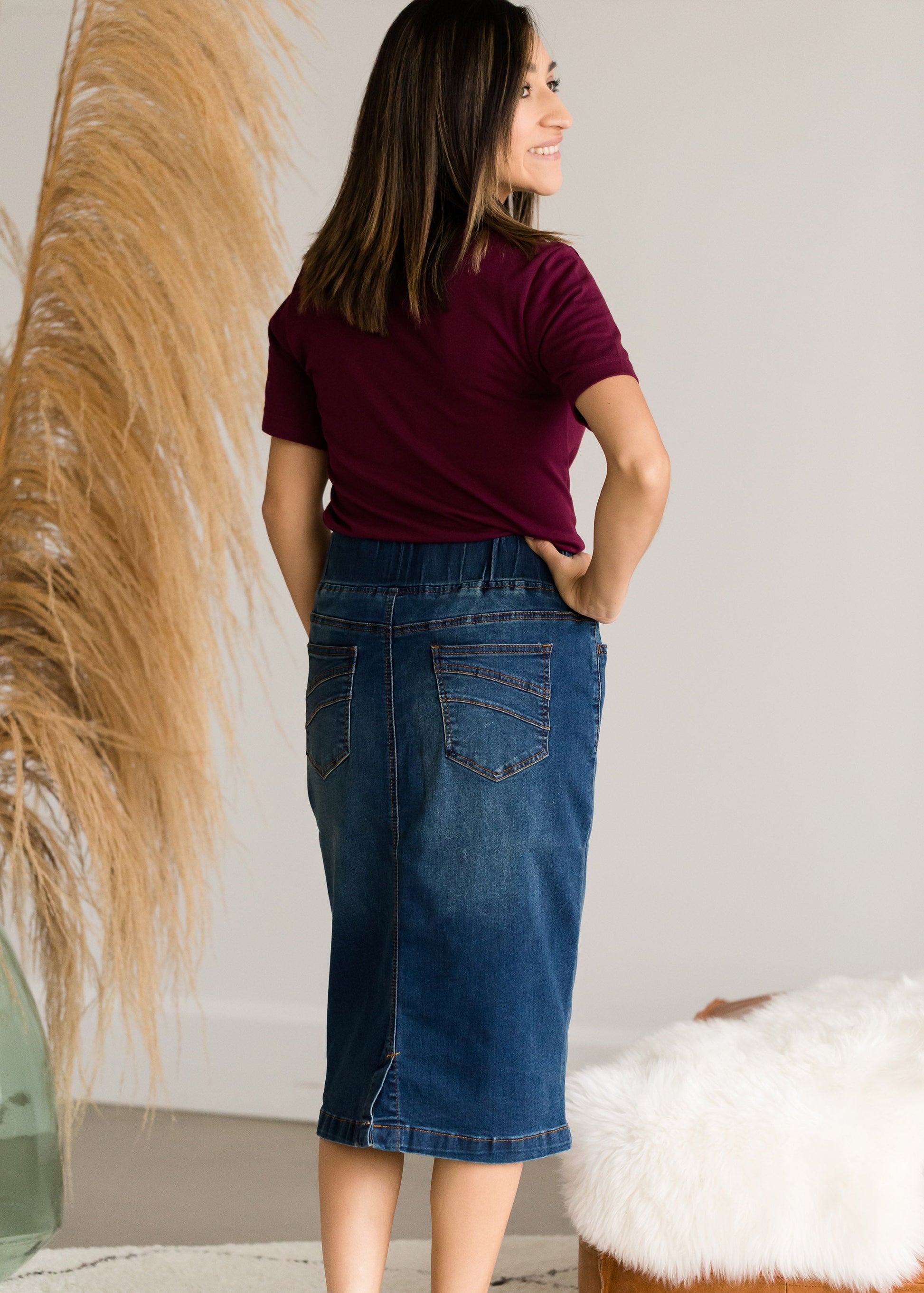 Vintage Stretch Midi Jean Skirt - FINAL SALE Skirts