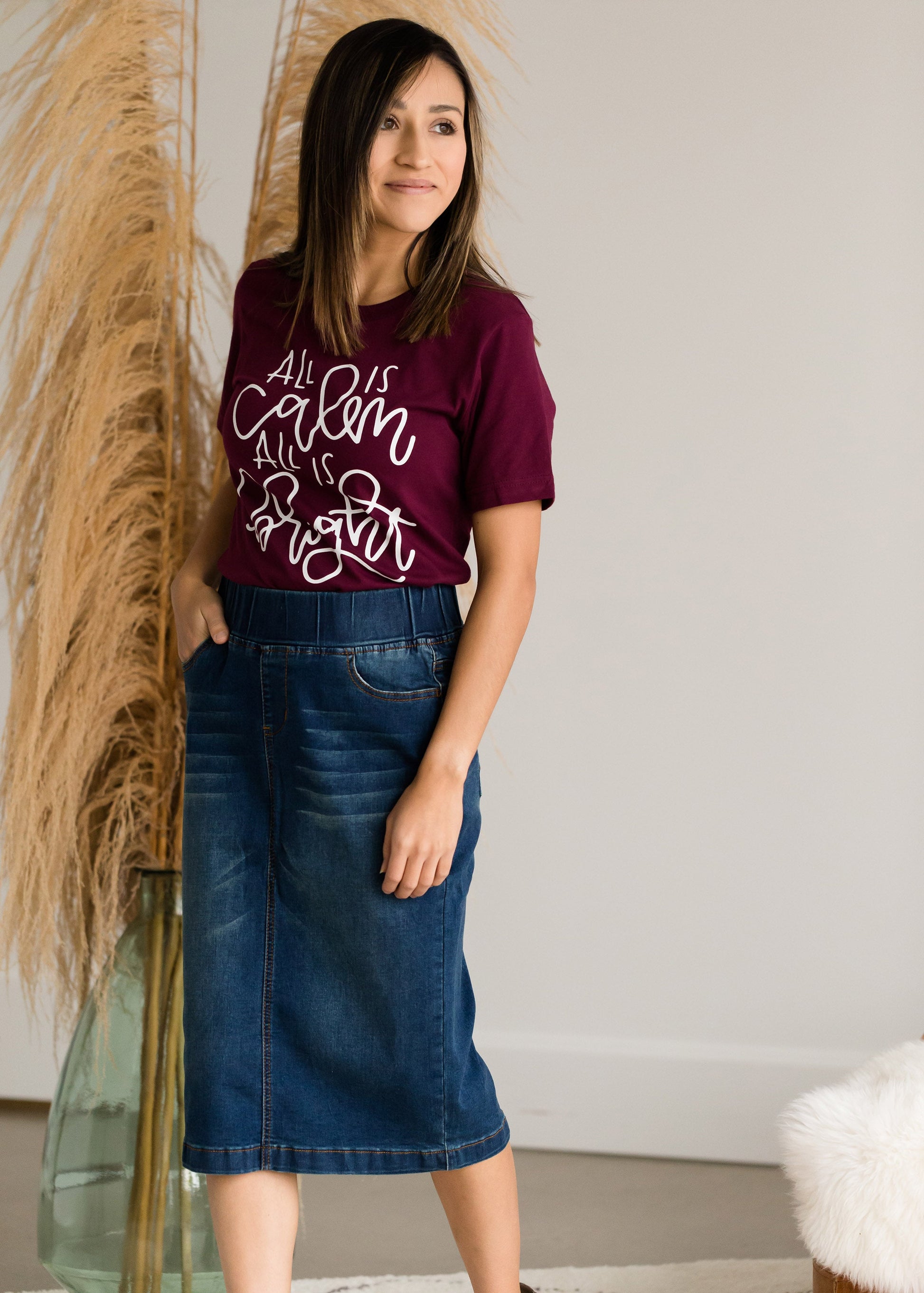 Vintage Stretch Midi Jean Skirt - FINAL SALE Skirts