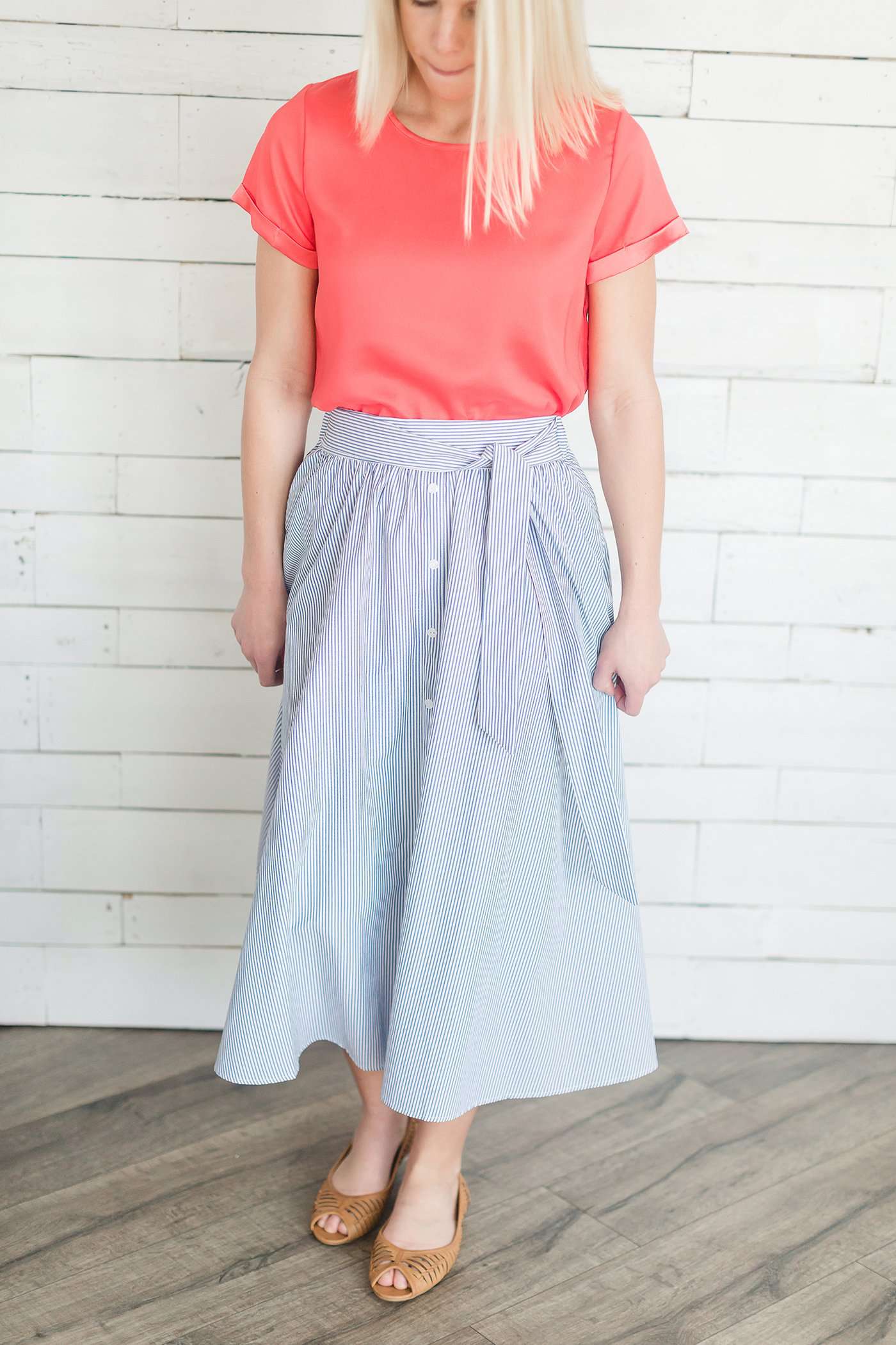 Vintage Striped Midi Skirt Skirts