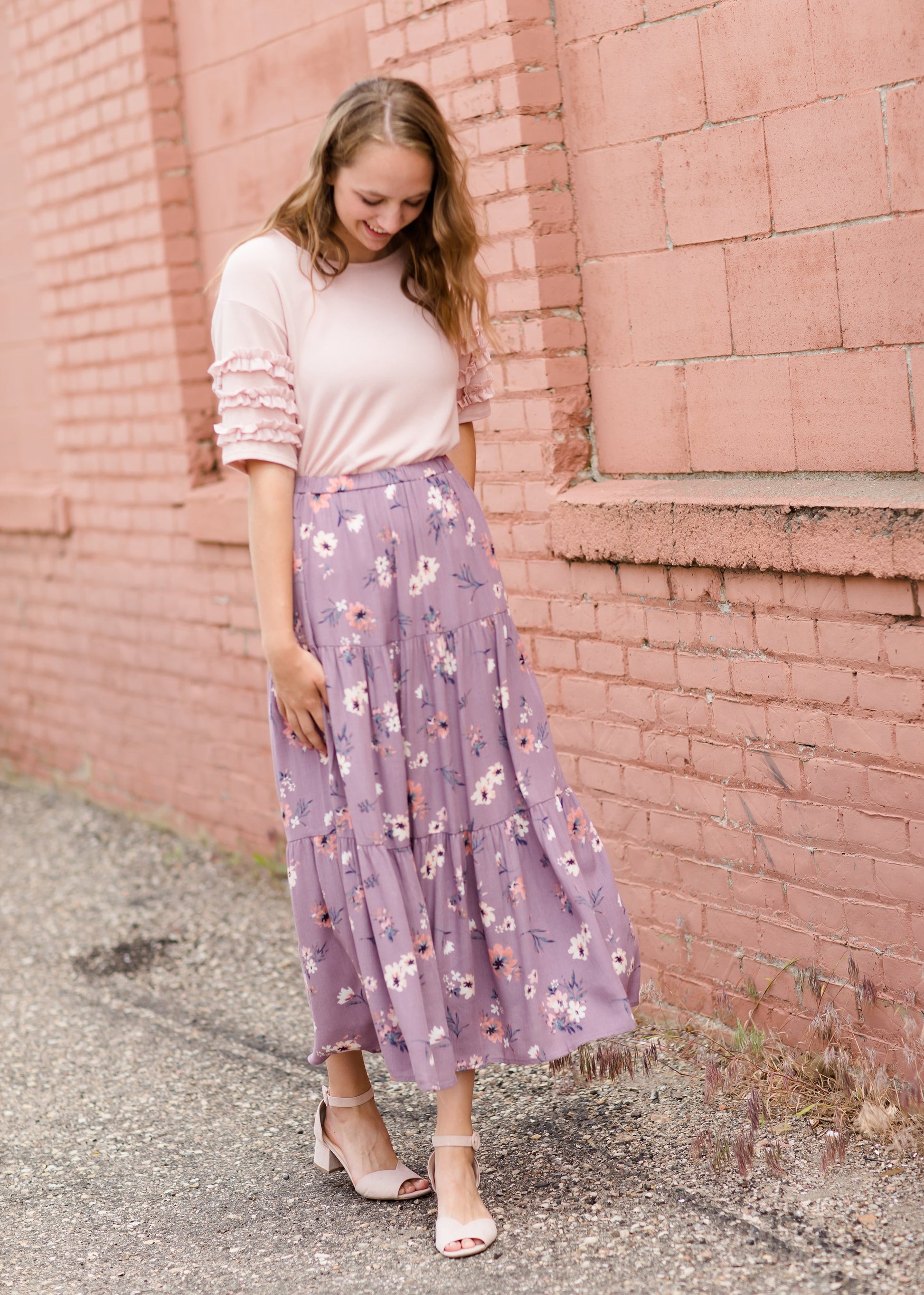 Vintage Tiered Floral Maxi Skirt Skirts