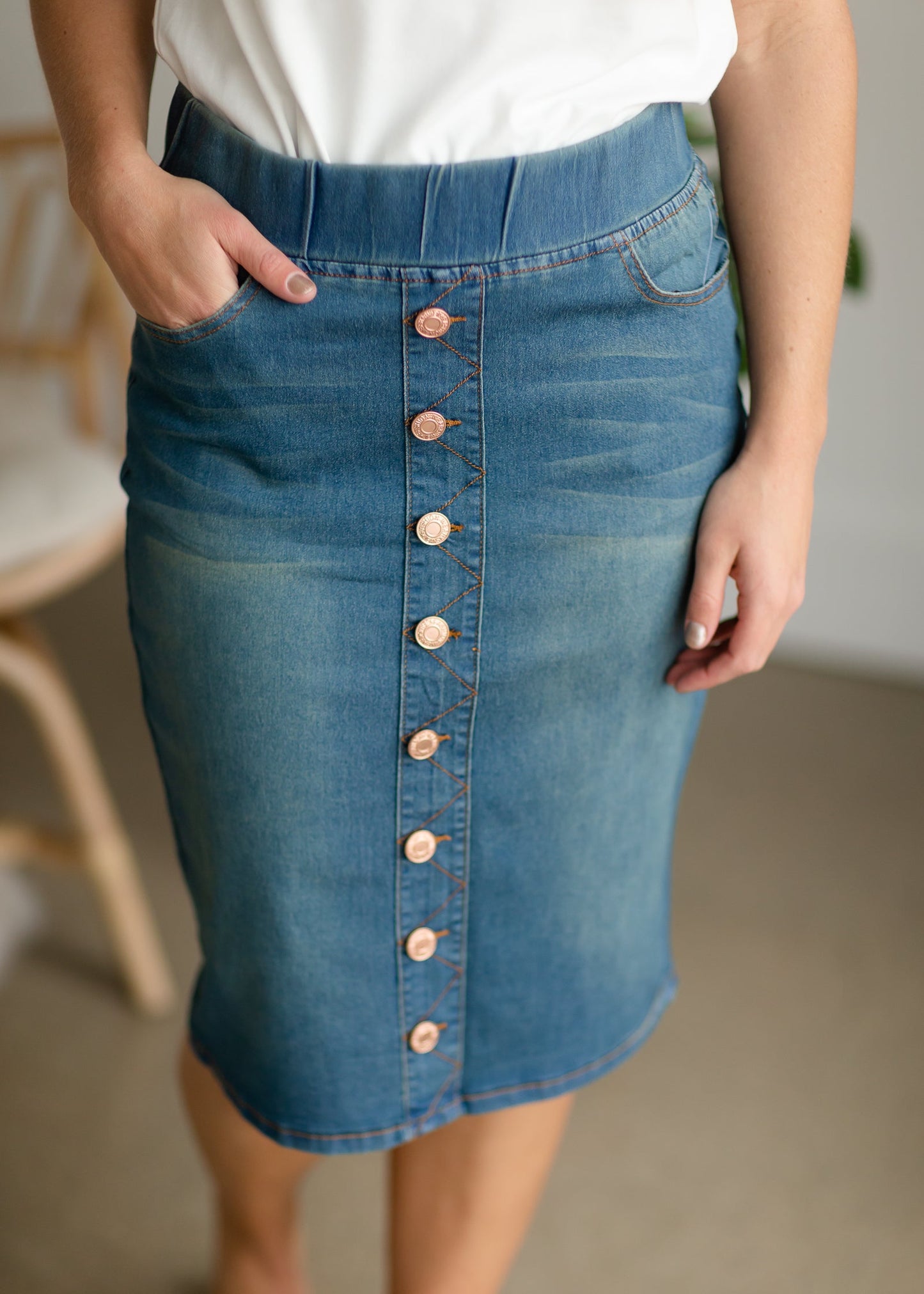 Vintage Wash Button Front Midi Skirt - FINAL SALE Skirts