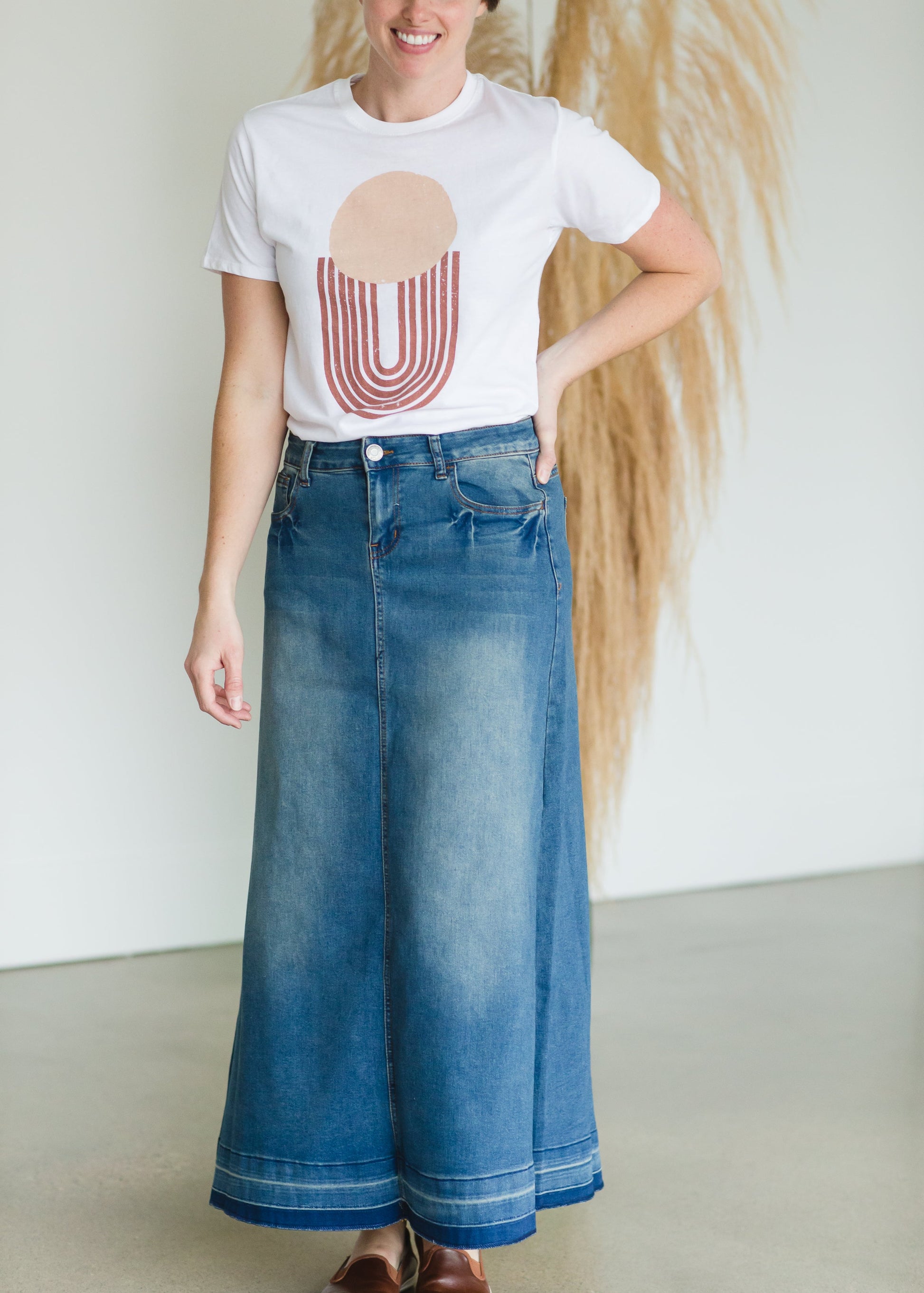 Vintage Washed Raw Hem Long Denim Skirt - FINAL SALE FF Skirts