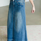 Vintage Washed Raw Hem Long Denim Skirt - FINAL SALE FF Skirts