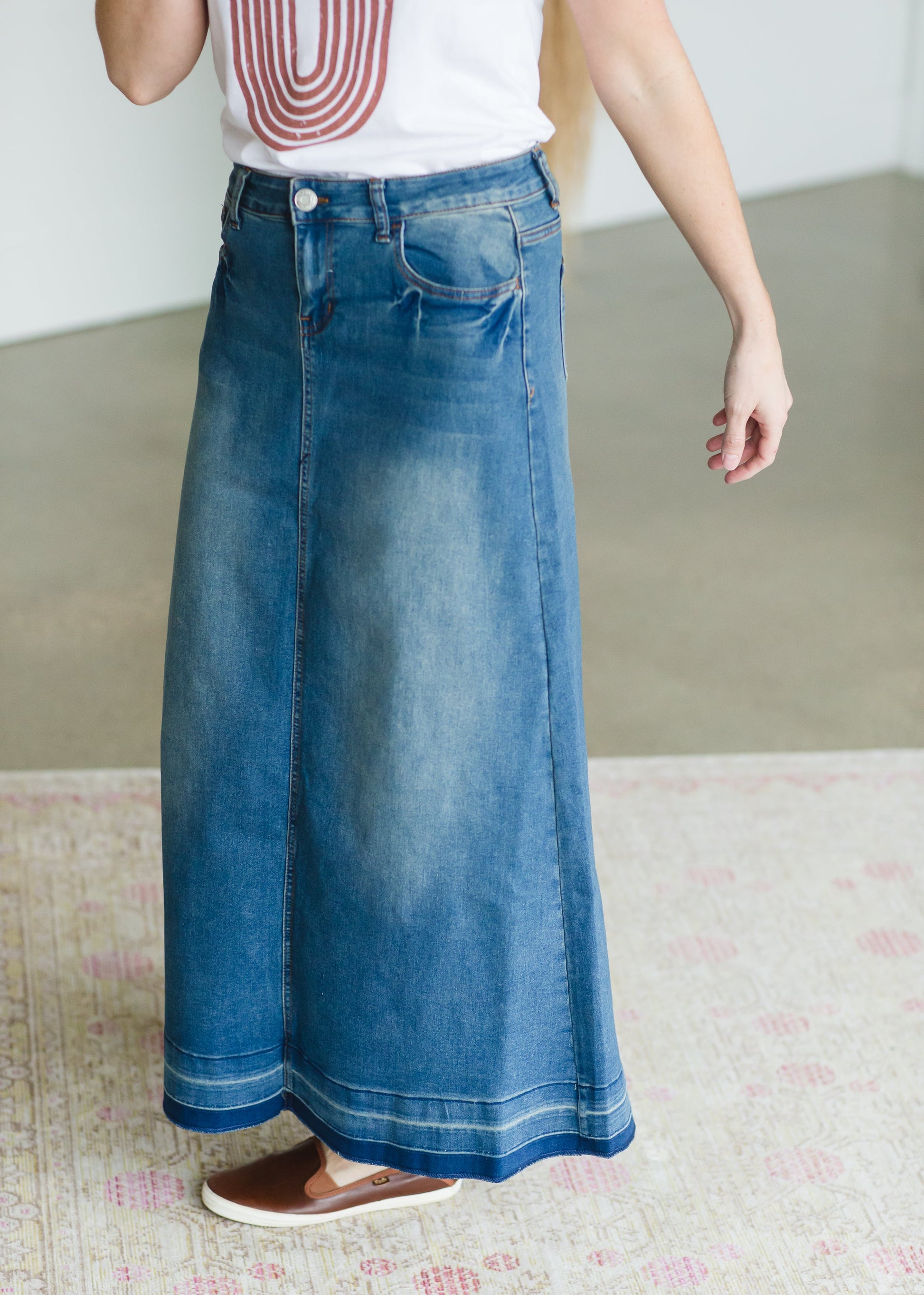Vintage Washed Raw Hem Long Denim Skirt - FINAL SALE FF Skirts