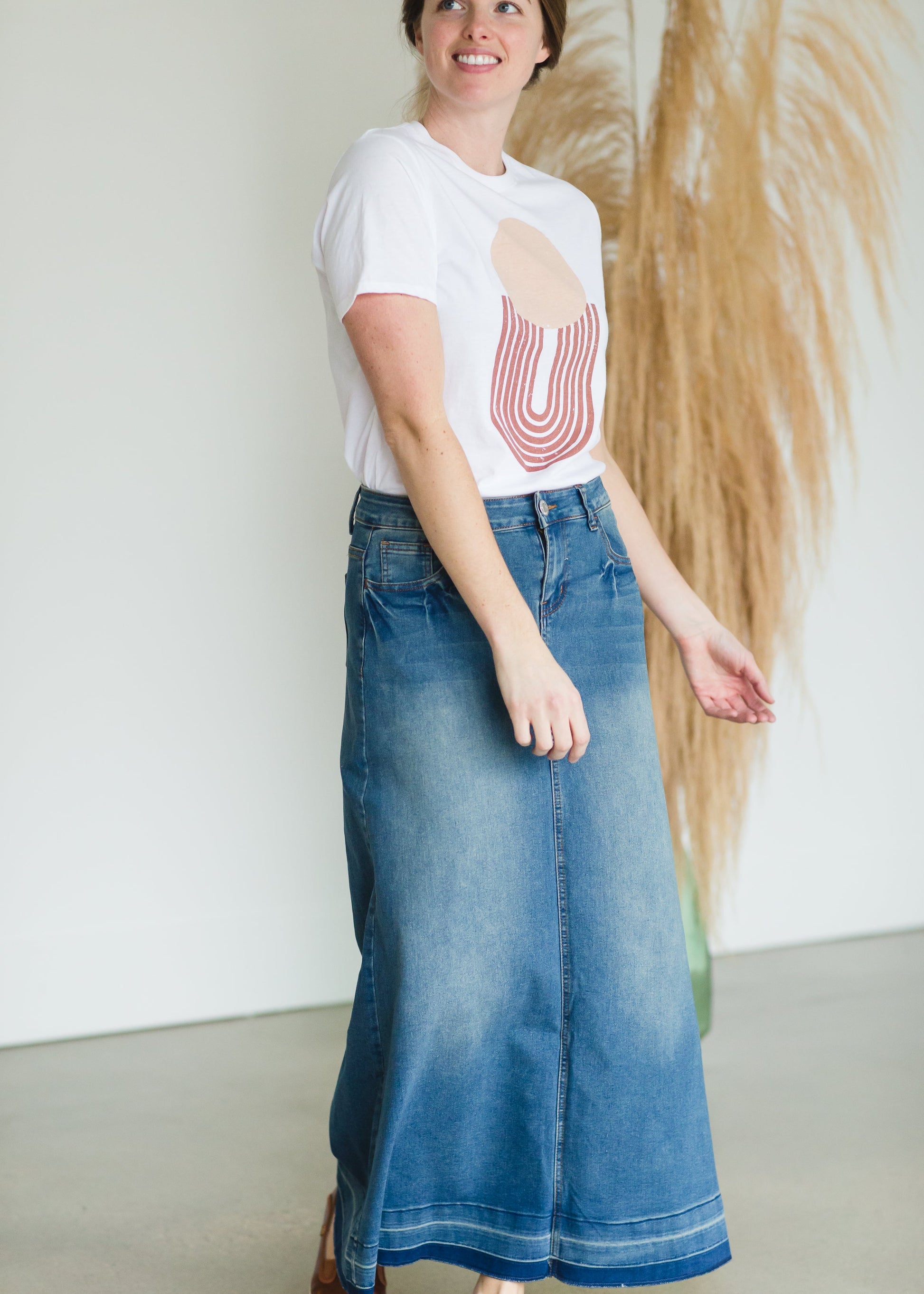 Vintage Washed Raw Hem Long Denim Skirt - FINAL SALE Skirts