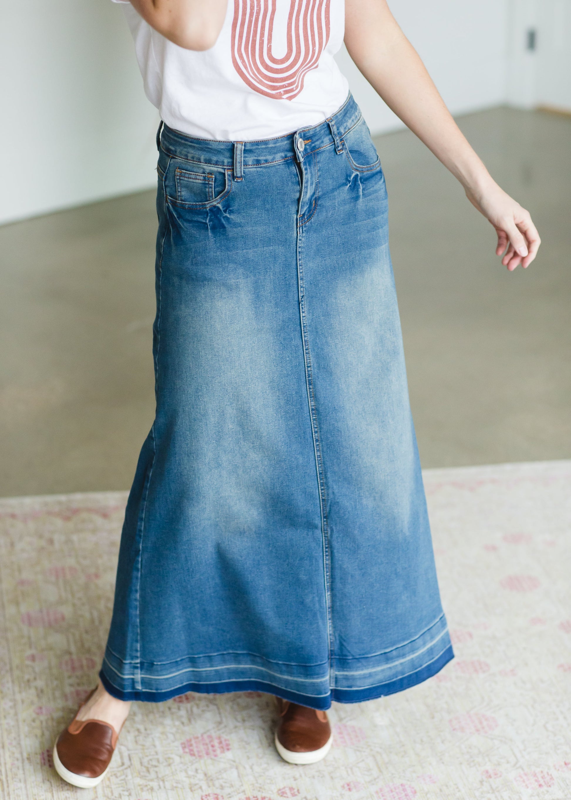 Vintage Washed Raw Hem Long Denim Skirt - FINAL SALE Skirts