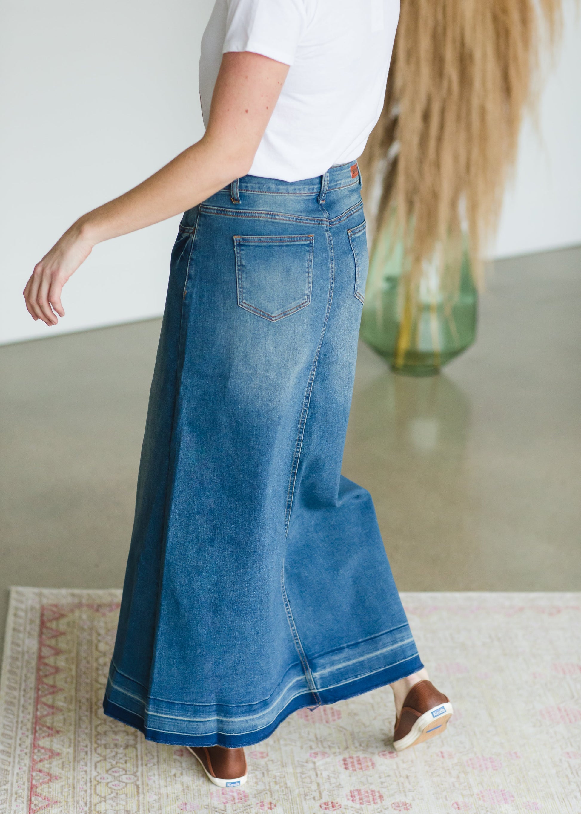 Vintage Washed Raw Hem Long Denim Skirt - FINAL SALE Skirts