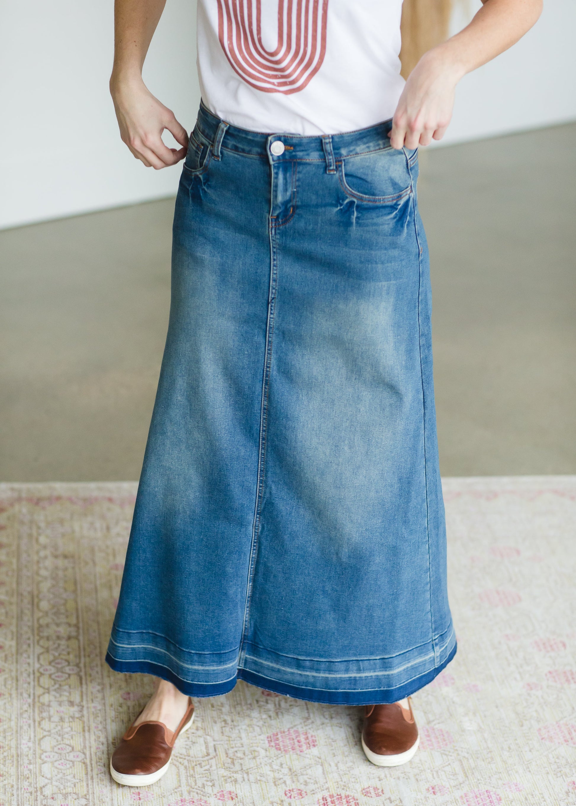Vintage Washed Raw Hem Long Denim Skirt - FINAL SALE Skirts