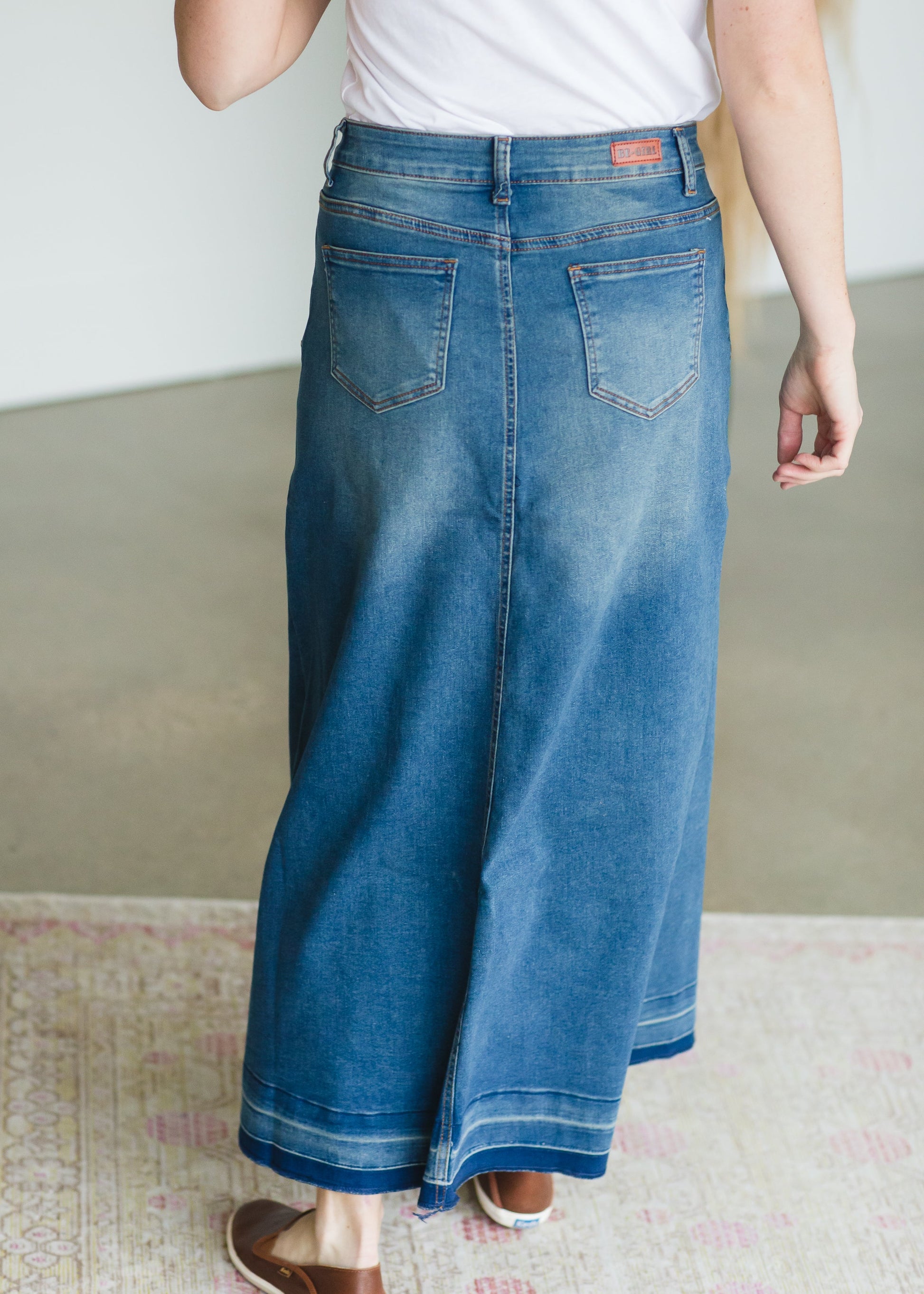 Vintage Washed Raw Hem Long Denim Skirt - FINAL SALE Skirts