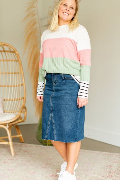 Waffle Knit Colorblock Striped Top - FINAL SALE Tops