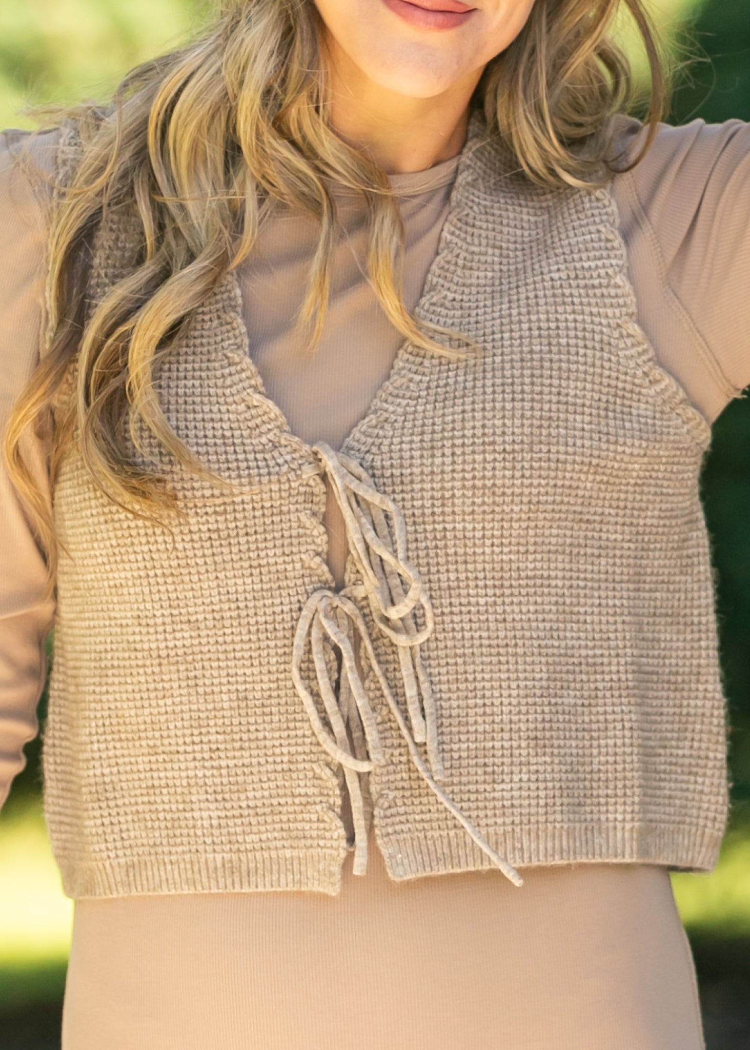 Waffle Knit Front Tie Vest FF Tops