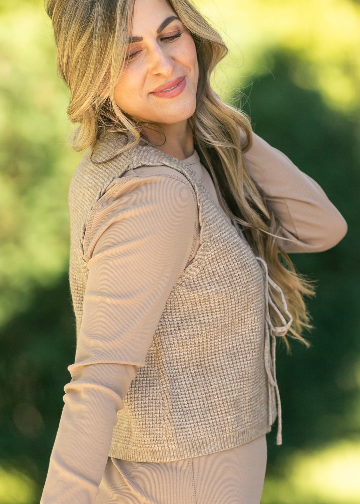 Waffle Knit Front Tie Vest FF Tops