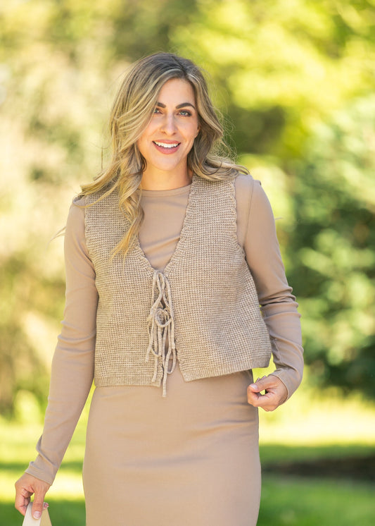 Waffle Knit Front Tie Vest FF Tops