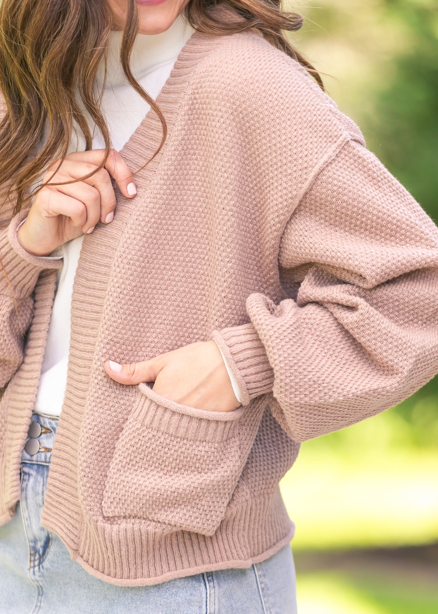 Waffle Knit Open Cardigan FF Layering Essentials