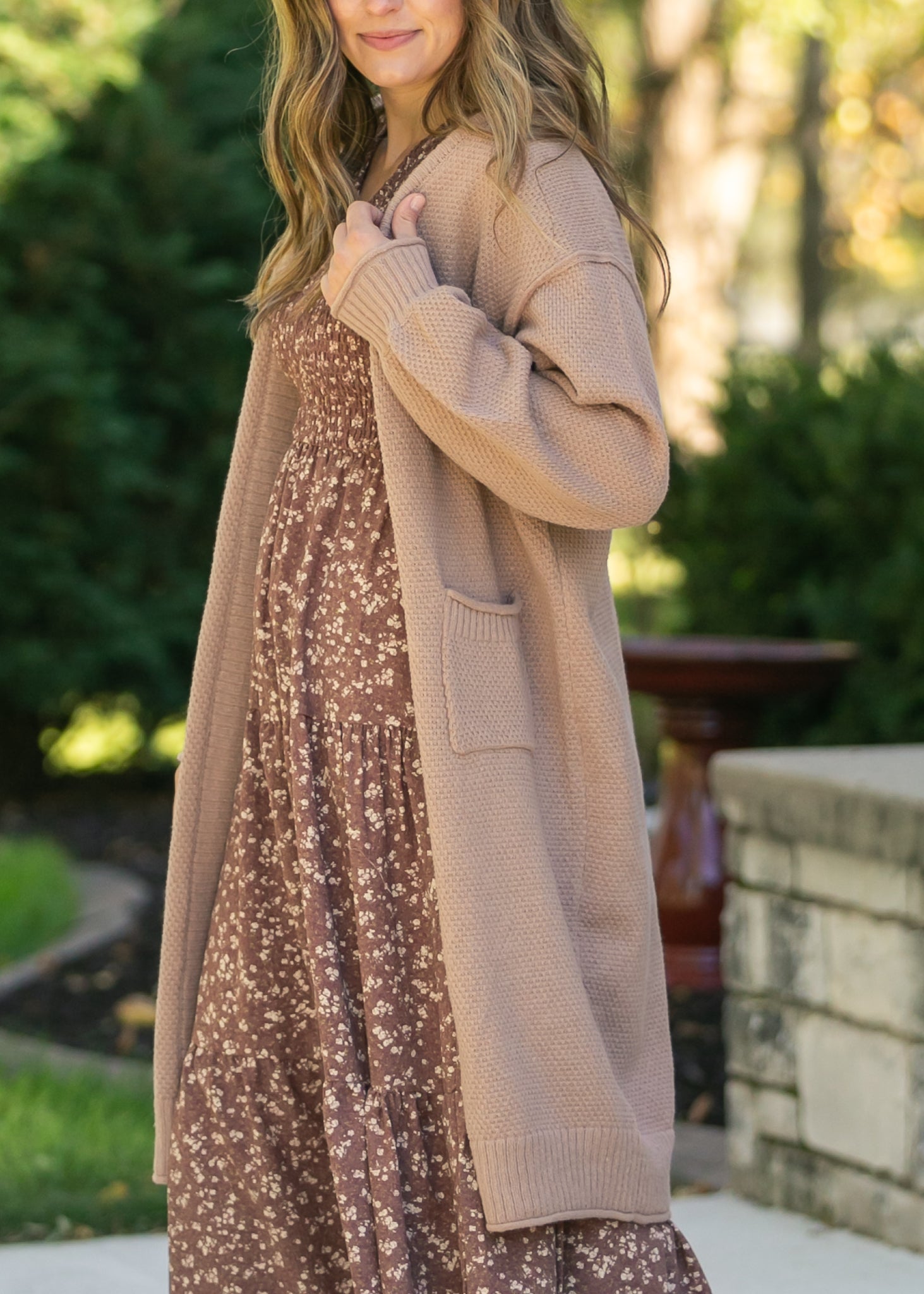 Waffle Knit Open Front Cardigan FF Tops