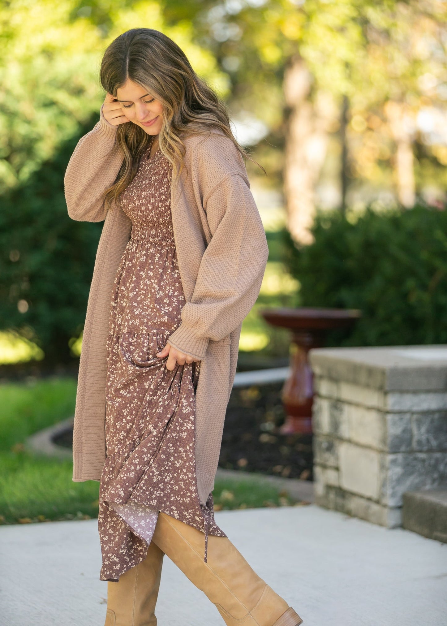 Waffle Knit Open Front Cardigan FF Tops