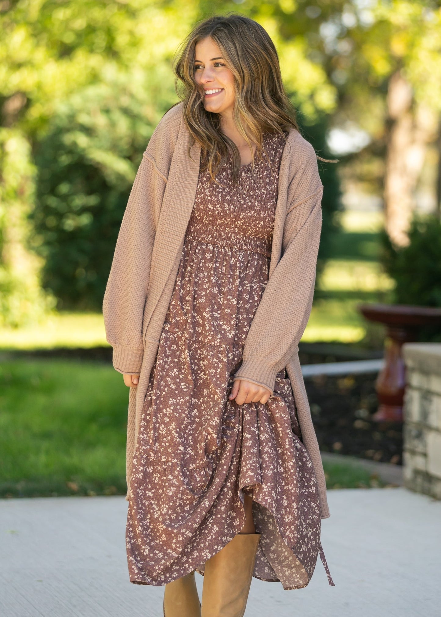 Waffle Knit Open Front Cardigan FF Tops