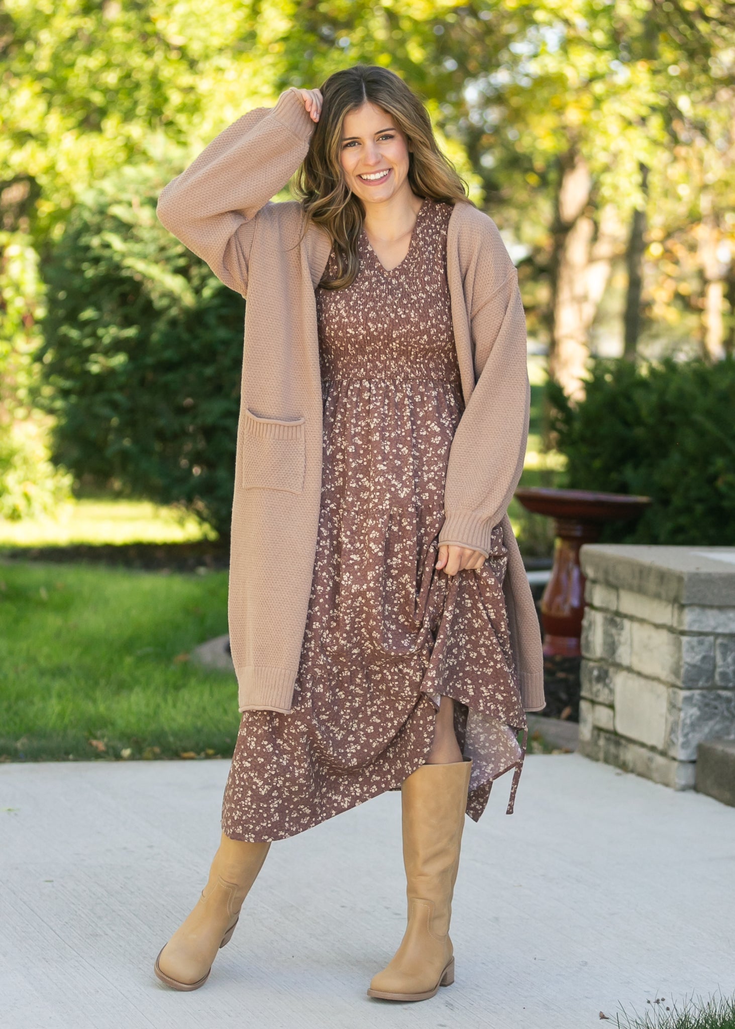 Waffle Knit Open Front Cardigan FF Tops