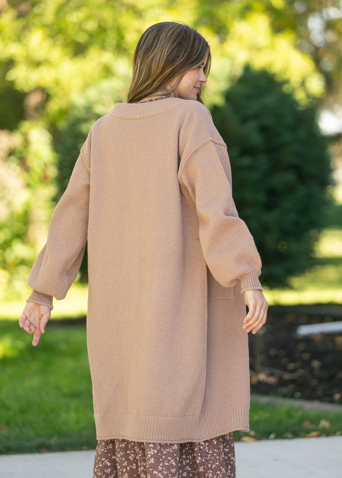 Waffle Knit Open Front Cardigan FF Tops