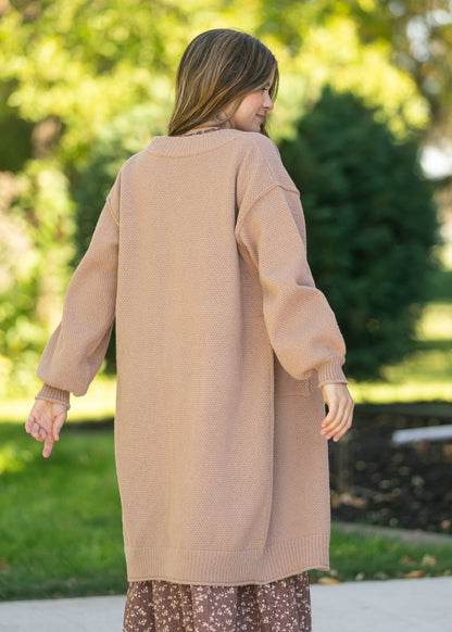 Waffle Knit Open Front Cardigan FF Tops