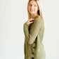 Waffle Knit Side Button Crew Neck Sweater FF Tops