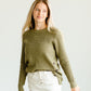 Waffle Knit Side Button Crew Neck Sweater Tops