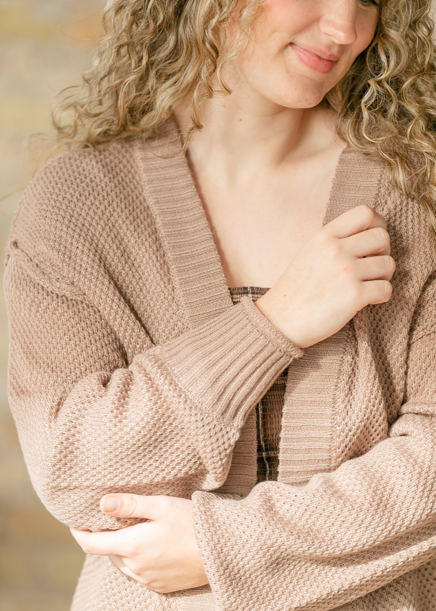 Waffle Open Front Balloon Sleeve Cardigan FF Layering Essentials