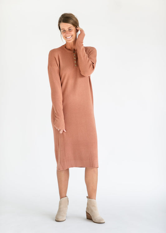 Waffle Textured Sweater Midi Dress FF Dresses