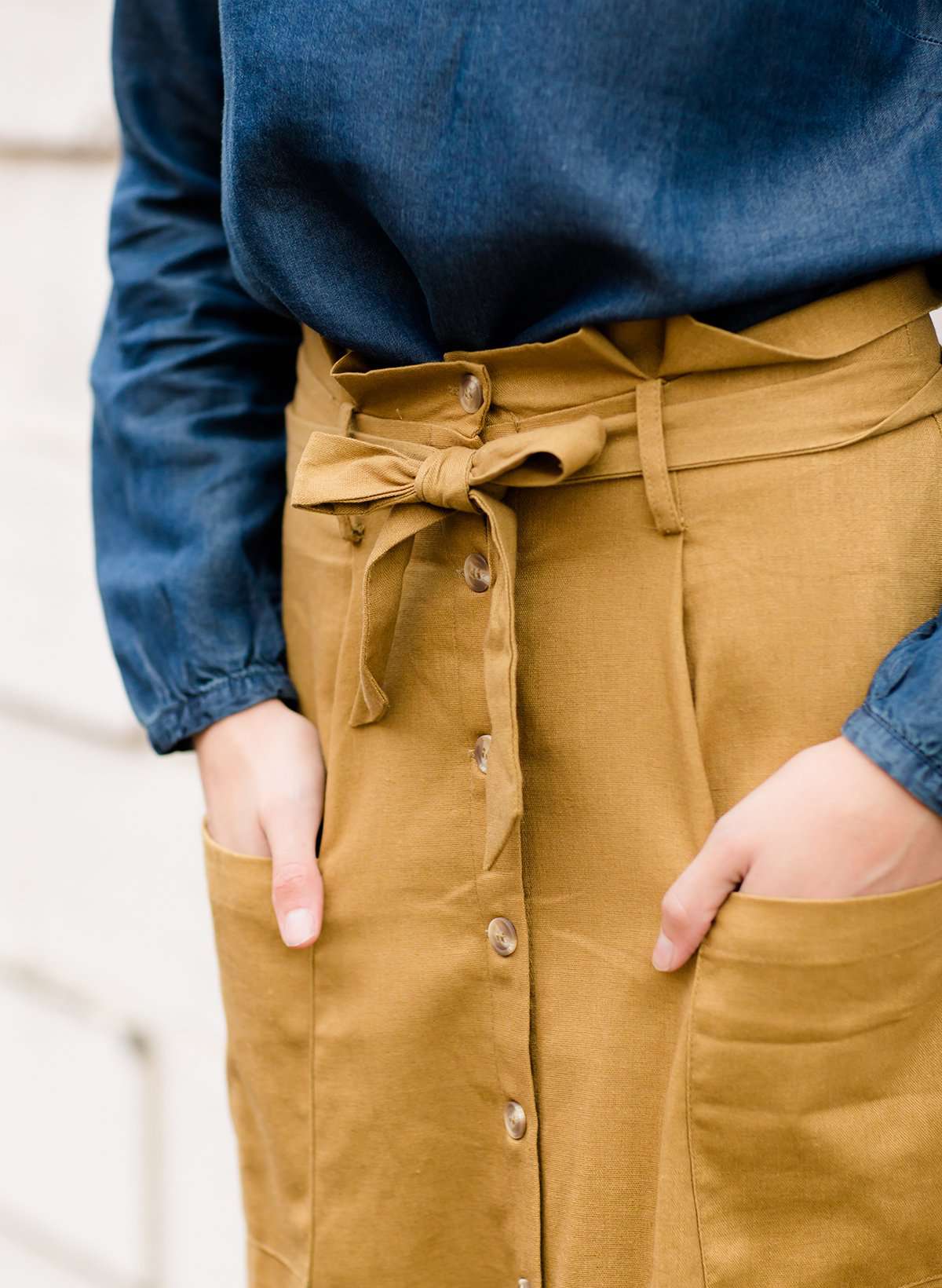 Waist Tie Pocket Midi Skirt FF Skirts