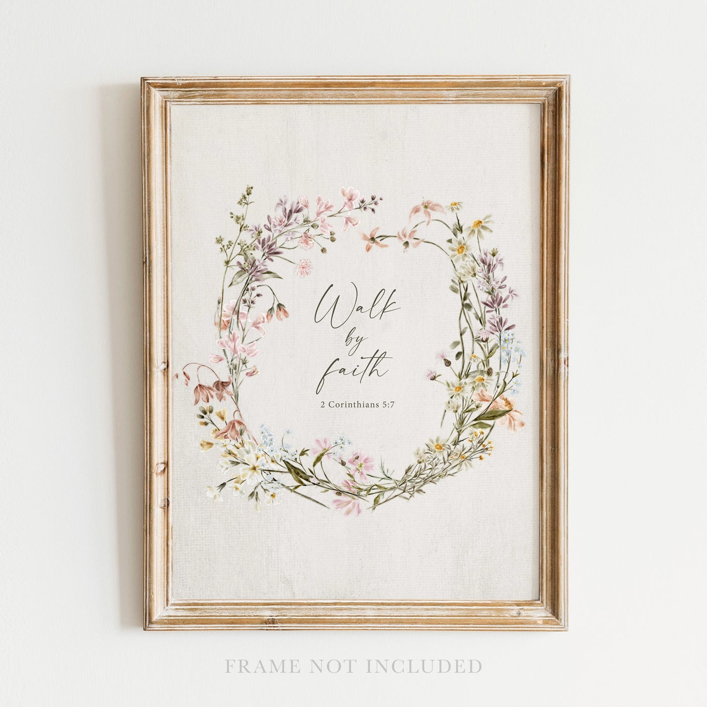 Walk by Faith Floral Wreath Wall Art Print Christian Decor FF Home + Lifestyle