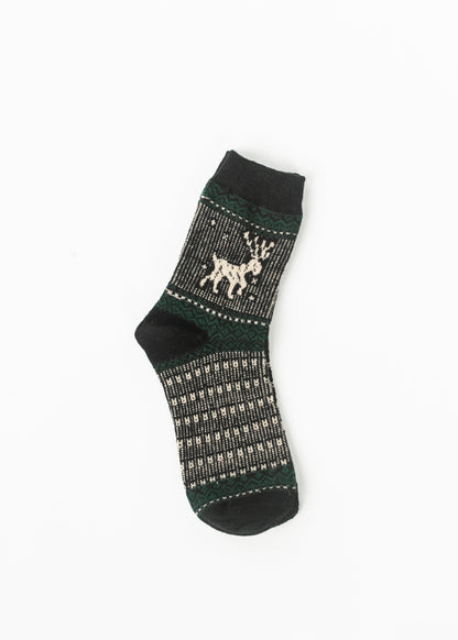 Warm Elk Christmas Crew Socks Accessory Black