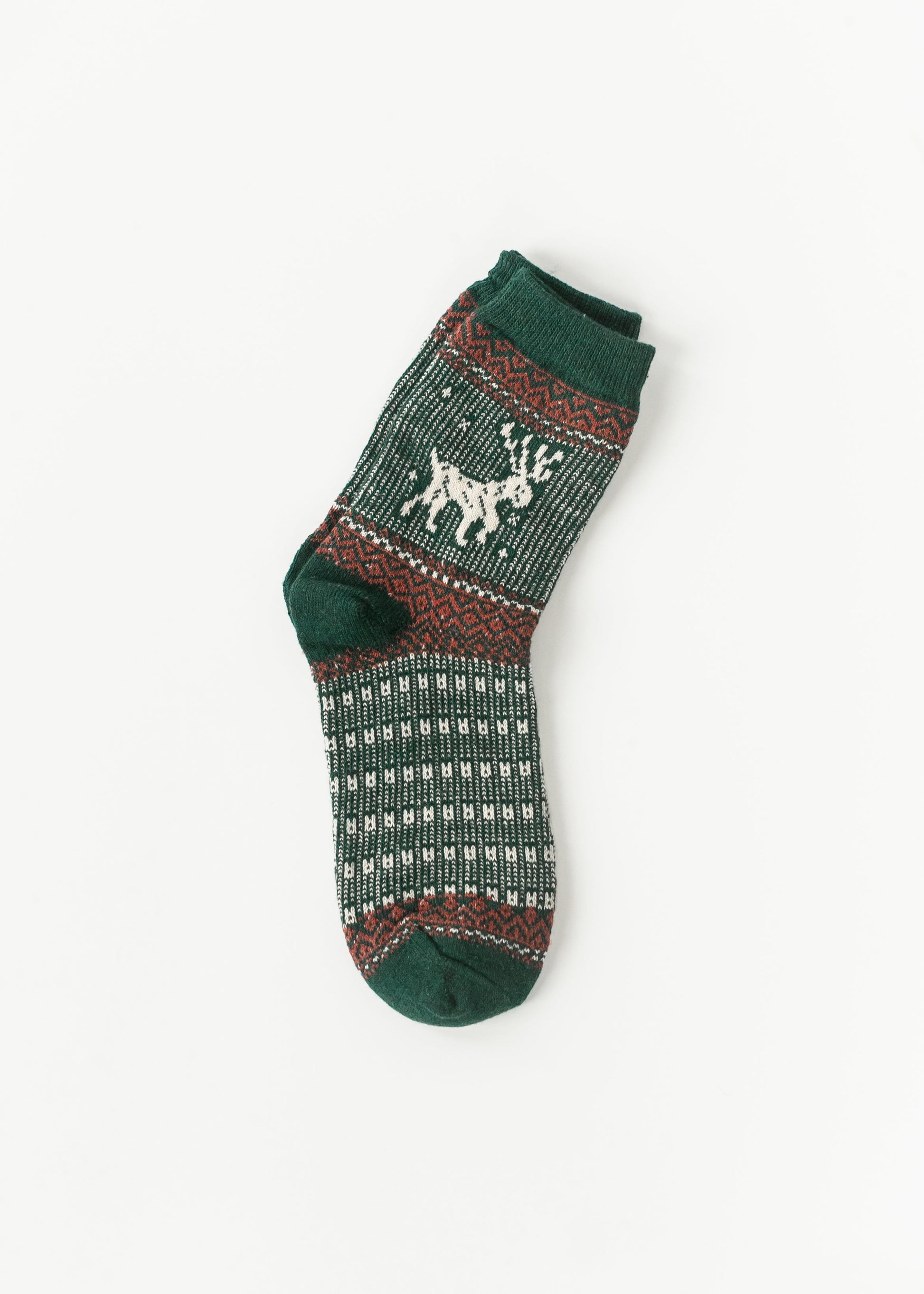 Warm Elk Christmas Crew Socks Accessory Green