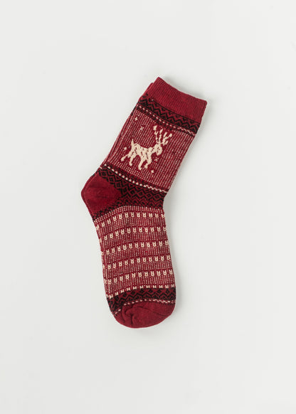 Warm Elk Christmas Crew Socks Accessory Red