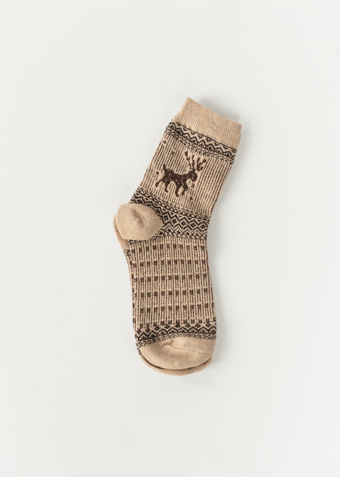Warm Elk Christmas Crew Socks Accessory Tan
