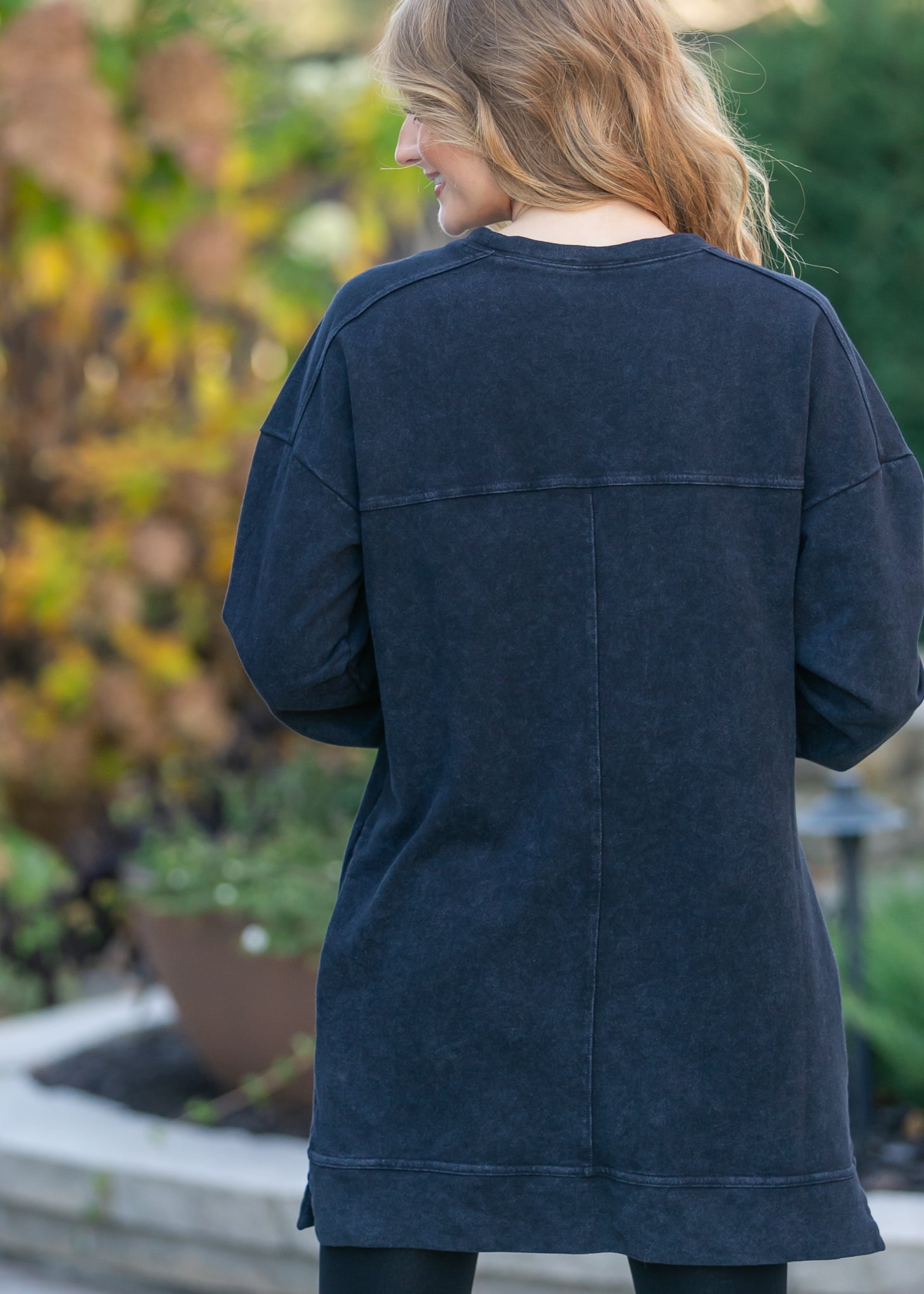 Washed Black Long Sleeve Midi Dress FF Dresses