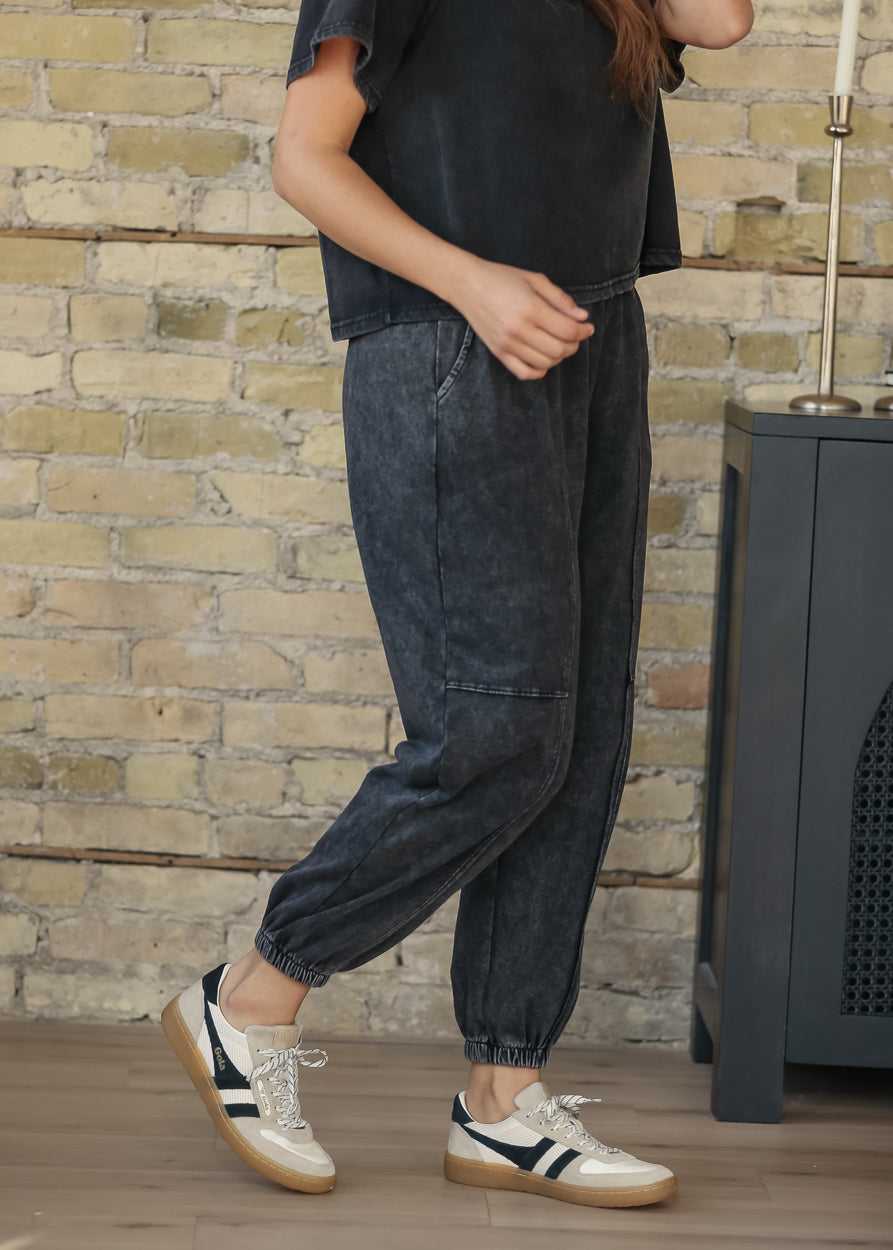 Washed Black Paneled Knit Joggers FF Pants