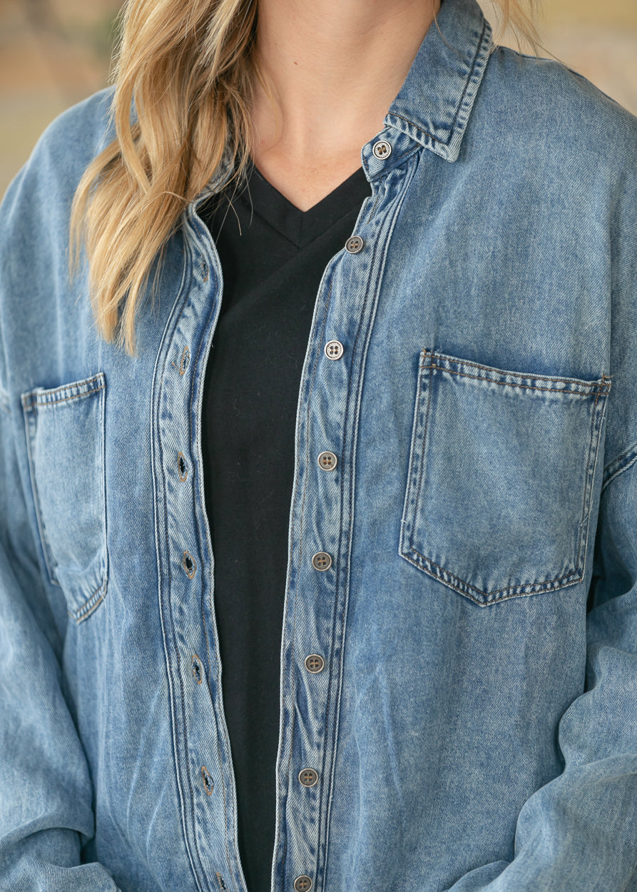 Washed Chambray Long Sleeve Top FF Tops